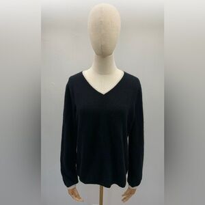 Peck & Peck 100% Cashmere V-Neck Sweater Black Ivory Trim Size XL